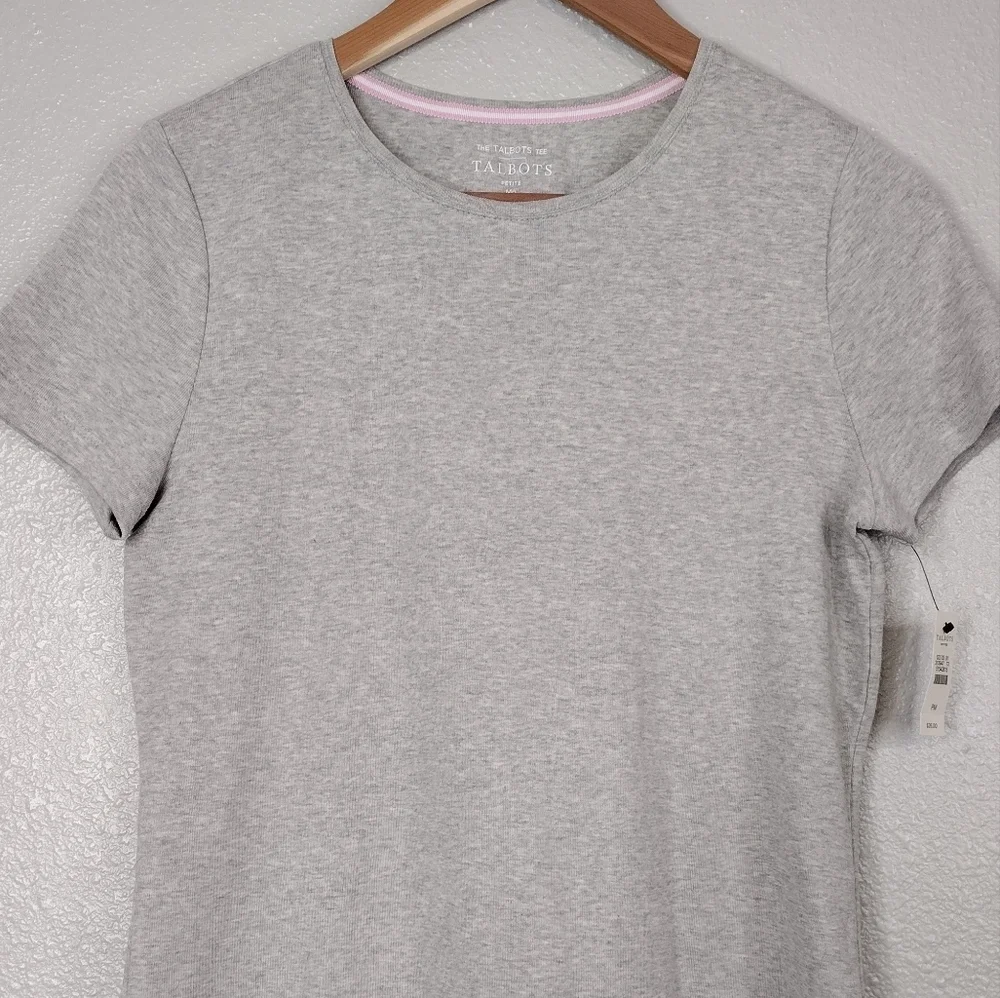 NWT Talbots Petite Women's Cotton Summer Gray Pullover Short Sleeve Tee Size MP